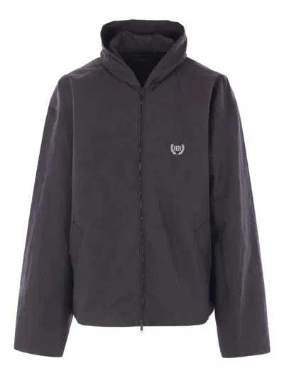 BALENCIAGA HOODED LOGO-EMBROIDERED JACKET