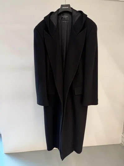 Balenciaga Hooded Maxi Coat In Black