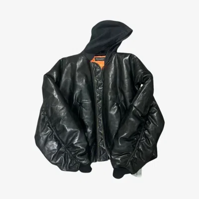 Pre-owned Balenciaga Hooded Oversized Leather Bomber Sz. S In Black