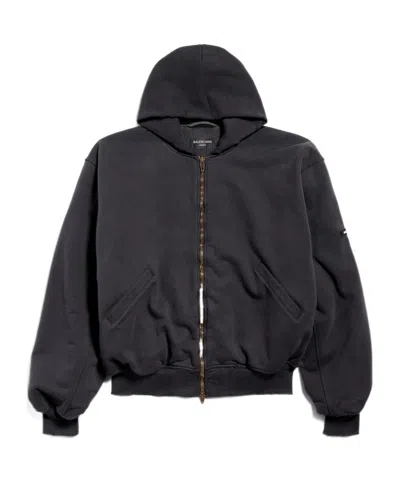 Balenciaga Hooded Pilot Jacket In Faded Black