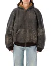 Balenciaga Montone Con Cappuccio E Zip In Shearling Marrone Donna In Brown