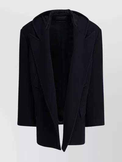 Balenciaga Hooded Short Coat Lapel Collar In Blue