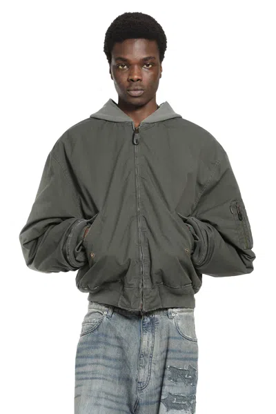 Balenciaga Hooded Standard Bomber Jacket In Gray