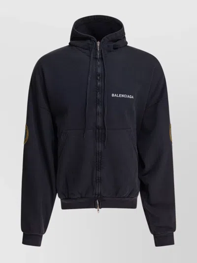 Balenciaga Hooded Sweater Arm Patch In Black