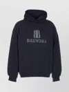 Balenciaga Black Hoodie With Fixed Hood And Logo Lettering On The Front In Cotton Man In Blue