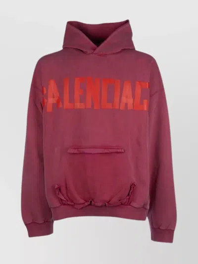 Balenciaga Hooded Sweater Front Pocket In Red