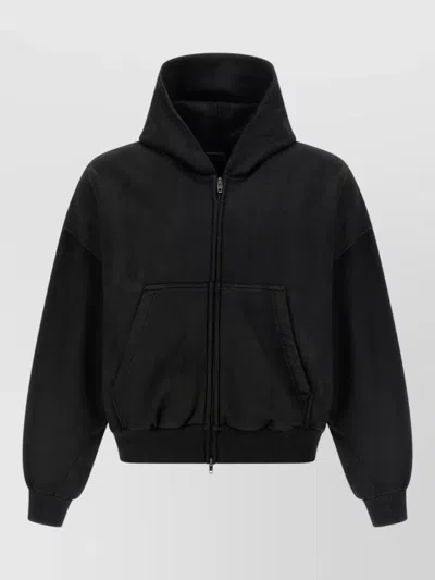 Balenciaga Hooded Sweatshirt Cropped Cut Kangaroo Pocket In Black