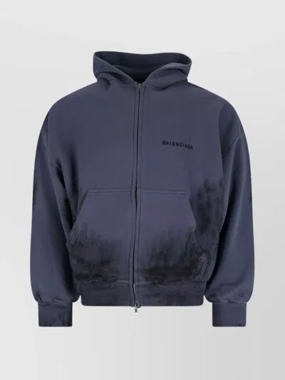 Balenciaga Hooded Sweatshirt Featuring Front Pockets In Blue