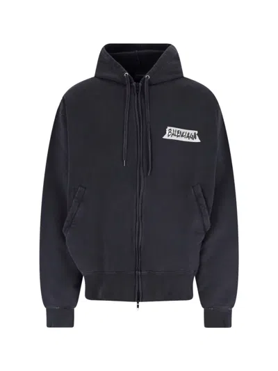 Balenciaga Hooded Sweatshirt Masking Tape In Blue