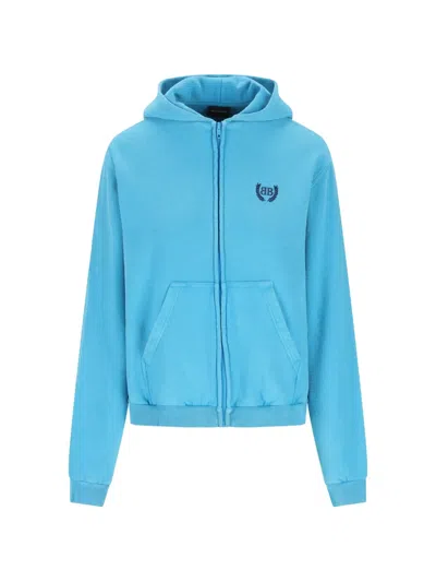 Balenciaga Hooded Zip-fastening Sweatshirt In Blue