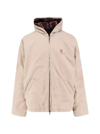 Balenciaga Men Cotton Blend Jacket With Embroidered Logo On The Front In Neutral