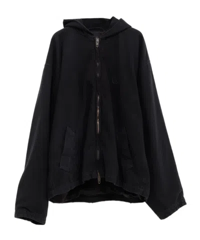 Balenciaga Hooded Zip-up Jacket For Men In Black
