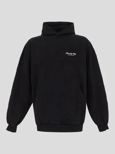Balenciaga Hoodie In Washed Black/white