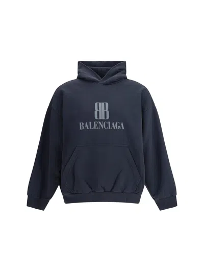 Balenciaga Black Hoodie With Fixed Hood And Logo Lettering On The Front In Cotton Man In Blue