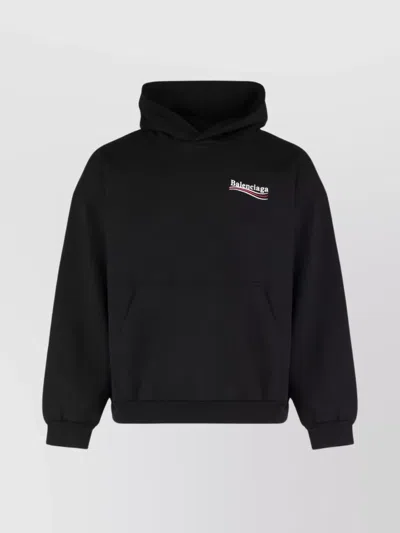 Balenciaga Hoodie Cotton Kangaroo Pocket In Black