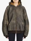Balenciaga Montone Con Cappuccio E Zip In Shearling Marrone Donna In Brown