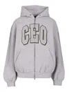 Balenciaga Zip Front Hoodie With Contrast Logo And Ribbed Details In Gray