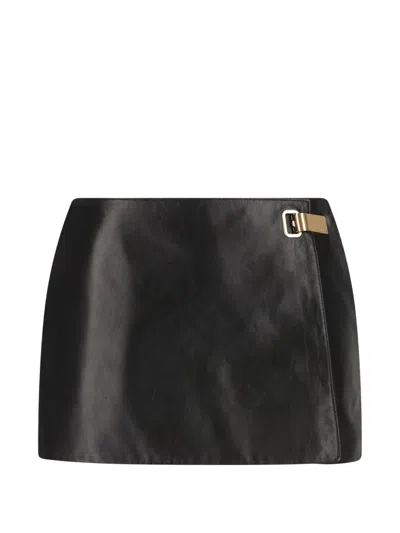 Balenciaga Hook-fastening Leather Skirt In Black