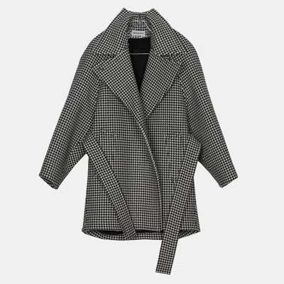 Pre-owned Balenciaga Houndstooth Check Wool Cashmere Coat Size 32 In Black