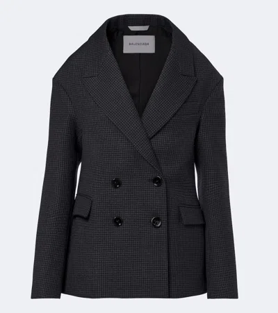Balenciaga Houndstooth Double-breasted Wool Jacket In Grey