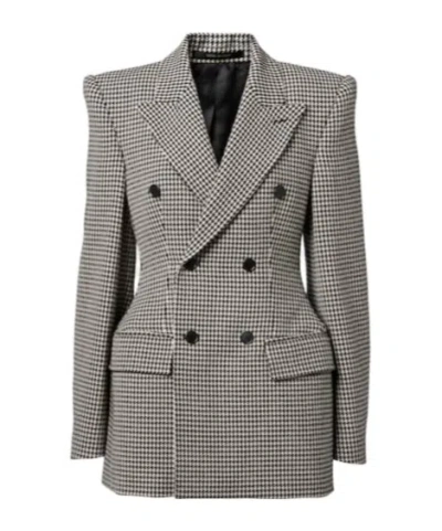Balenciaga Houndstooth Wool Blazer In Gray