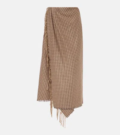 Balenciaga Houndstooth Wool-blend Wrap Skirt In Brown