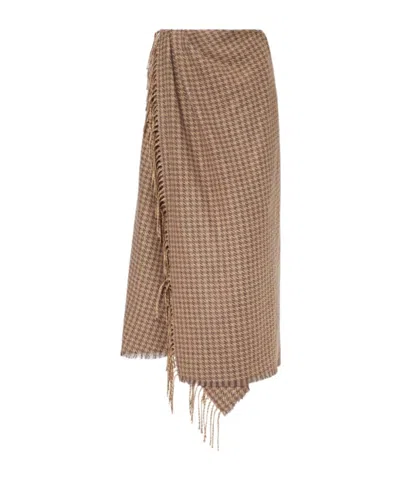 Balenciaga Houndstooth Wool-blend Wrap Skirt In Neutral