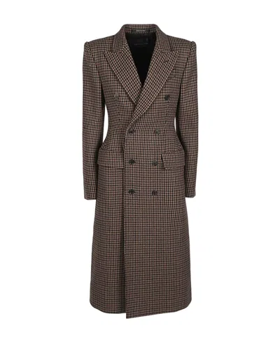 Balenciaga Houndstooth Wool Double-breasted Coat In Multicolor