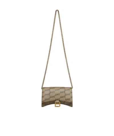 Balenciaga Hourglass Bb-monogram Wallet With Chain In Nude