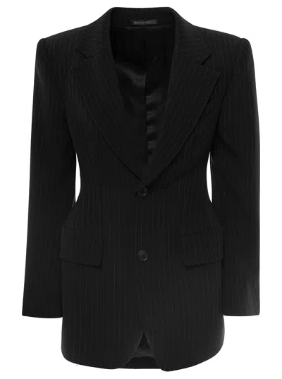 Balenciaga Hourglass Pinstripe Blazer Jacket In Black,white