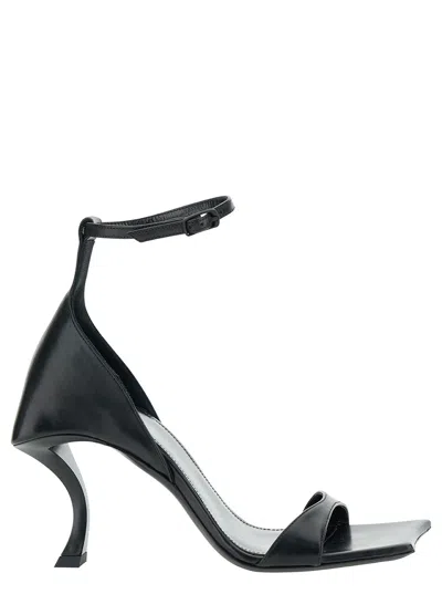 BALENCIAGA BALENCIAGA WOMEN 'HOURGLASS' BLACK SANDALS WITH CURVED HEEL IN LEATHER WOMAN