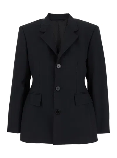 BALENCIAGA BALENCIAGA 'HOURGLASS' BLACK SINGLE-BREASTED JACKET WITH NOTCHED REVERS IN WOOL WOMAN