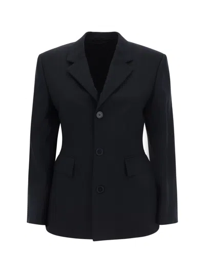 Balenciaga Hourglass Black Single-breasted Jacket With Notched Revers In Wool Woman