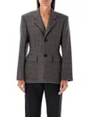 Balenciaga Checked Padded Wool Blazer In Kaki/navy