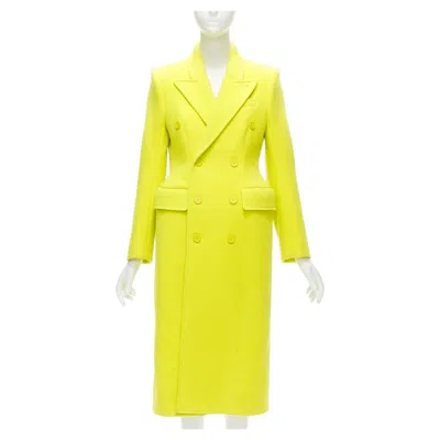 Pre-owned Balenciaga Hourglass Bright Yellow Wool Double Breasted Peplum Coat Fr34 Xs
