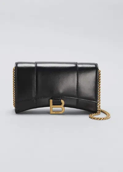 BALENCIAGA HOURGLASS CHAIN LEATHER WALLET ON CHAIN
