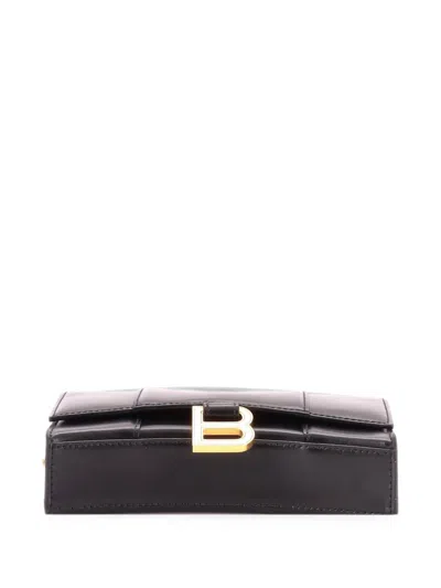 Pre-owned Balenciaga Hourglass Chain Wallet Leather Crossbody Bag In Black