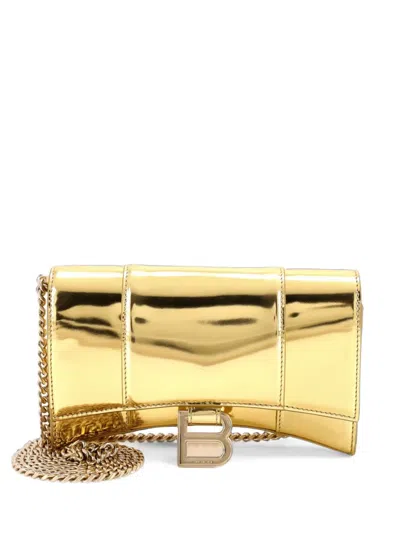 Pre-owned Balenciaga Hourglass Chain Wallet Leather Crossbody Bag In Gold