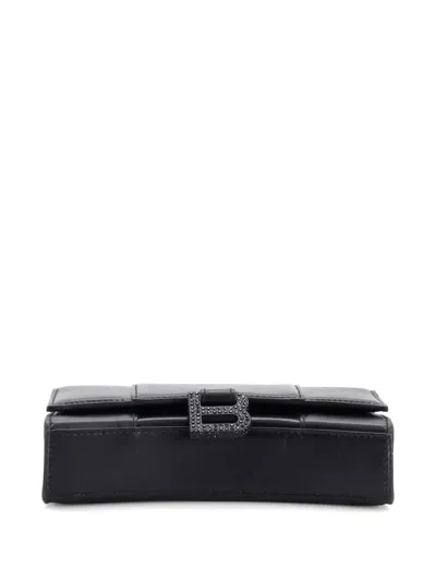 Pre-owned Balenciaga Hourglass Chain Wallet Leather With Crystal Detail Crossbody Bag In Black