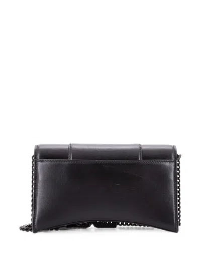 Pre-owned Balenciaga Hourglass Chain Wallet Leather With Crystal Detail Crossbody Bag In Black