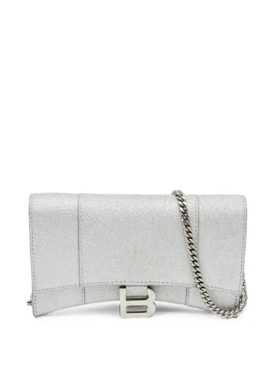 Pre-owned Balenciaga Hourglass Chain Wallet In Silver