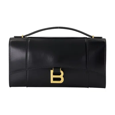 Balenciaga Hourglass Leather Top Handle Clutch In Black