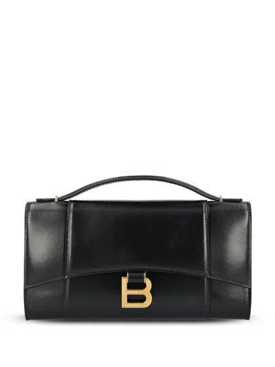 Balenciaga Hourglass Leather Top Handle Clutch In Black