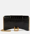 Balenciaga Hourglass Wallet On Chain Crocodile Embossed In Black