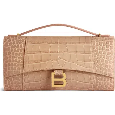 Balenciaga Hourglass Croc Embossed Leather Clutch In 2758 Beige