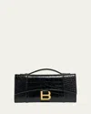 Balenciaga Hourglass Croc-effect Patent-leather Shoulder Bag In Black