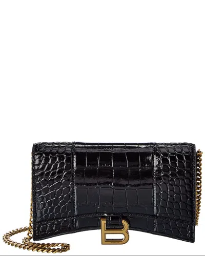 BALENCIAGA BALENCIAGA HOURGLASS CROC-EMBOSSED LEATHER WALLET ON CHAIN