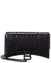 Balenciaga Hourglass Croc-embossed Leather Wallet On Chain In Black