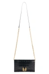 Balenciaga Hourglass Croc Embossed Patent Leather Wallet On A Chain In Black