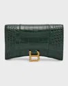 Balenciaga Hourglass Croc-embossed Wallet On Chain In 3011 Forest Green